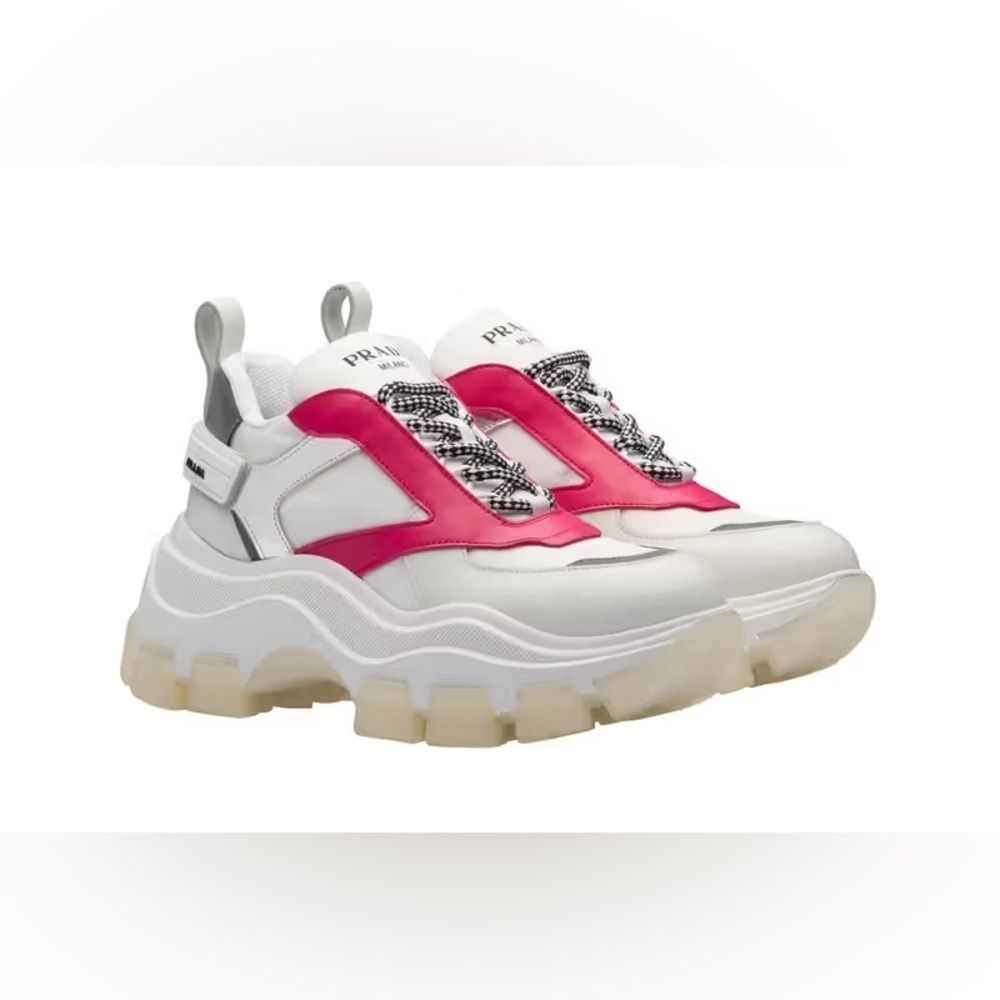 Prada / lug sole Chunky White and Pink Pegasus Sneakers 38.5 8.5